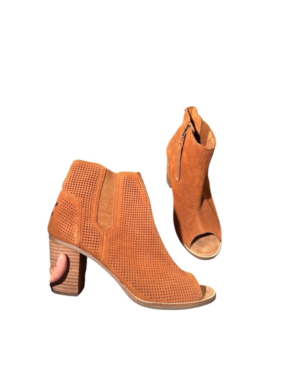 Toms Perforated Open-Toe Ankle Booties  Stacked Heel Size 9